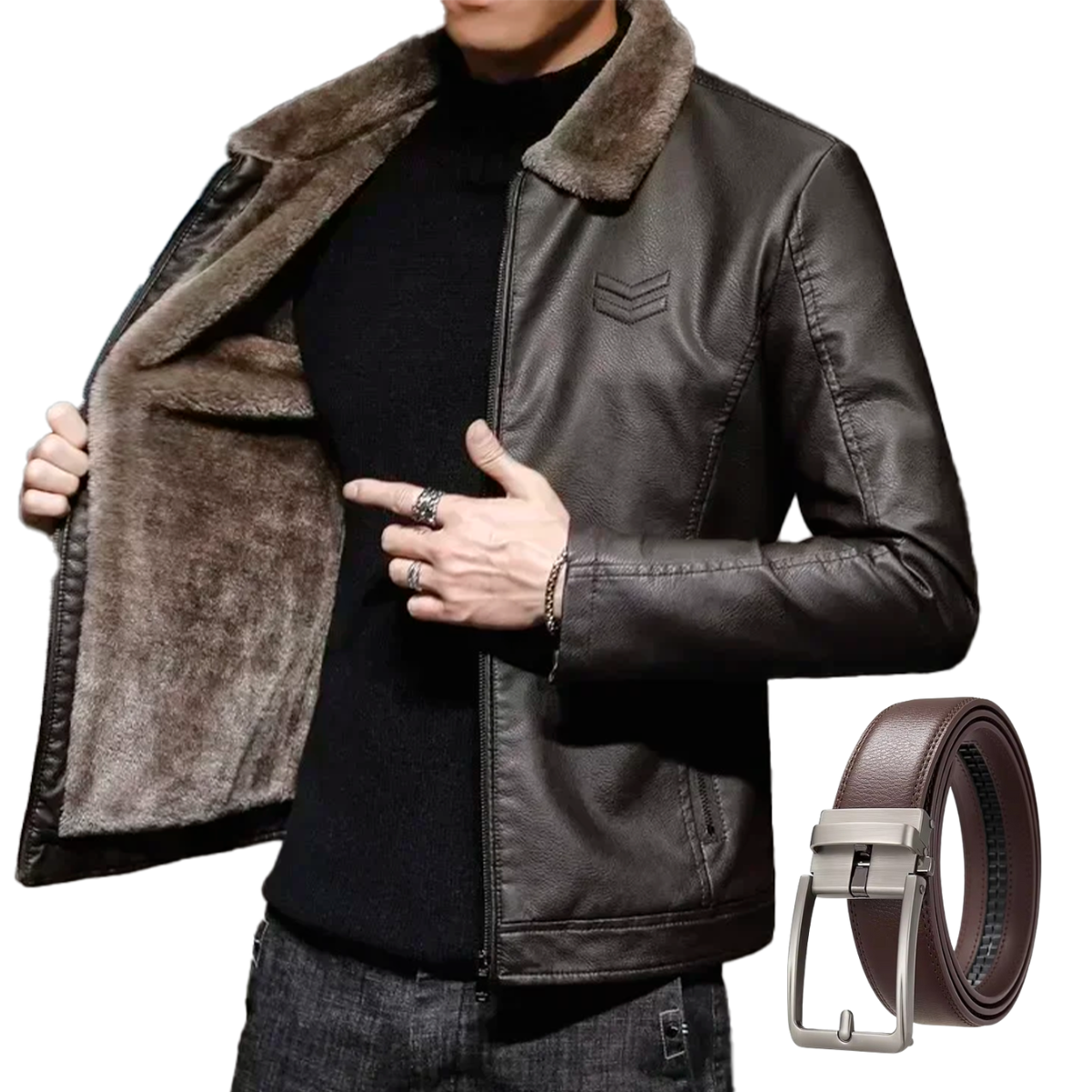Men's Leather Jacket + Automatic Leather Belt - The Empire Kit